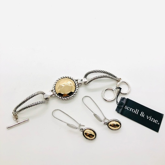 Scroll and Vine Mixed Metal Bracelet & earrings - Picture 8 of 9